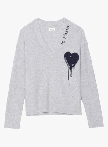 Pull droit col V en cachemire imprimé ZADIG&VOLTAIRE Gris
